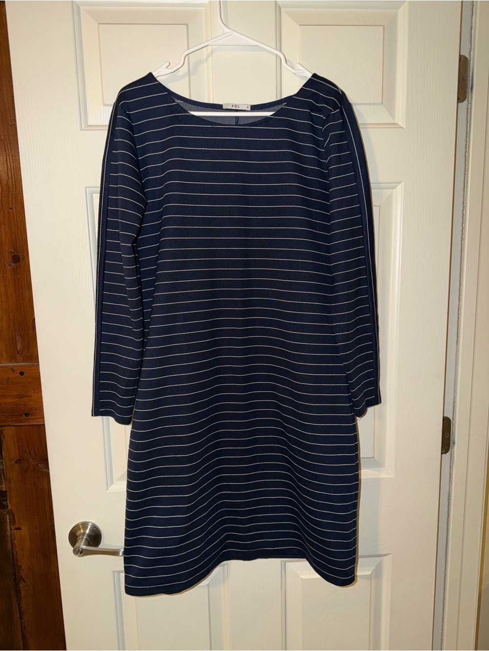 POL Striped Navy Long-Sleeve Dress - size M